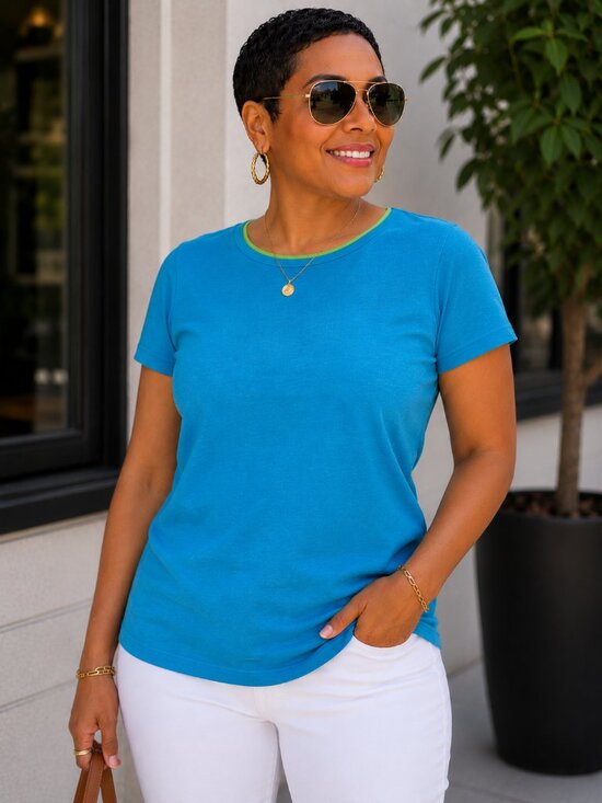 Talbots Tops - Talbots Turquoise Blue Crewneck Tank with Lime Trim